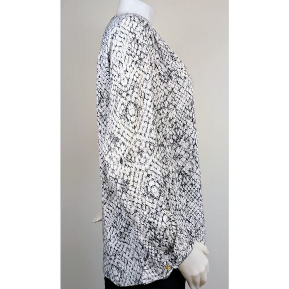 Calvin Klein Blouse Top Large White Black Snakeskin Print Flowy Career High Low - Picture 3 of 12